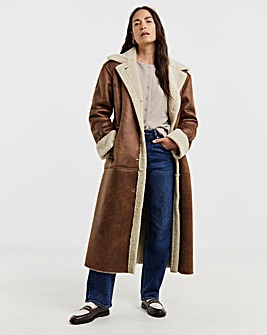 Tan Maxi Shearling Coat