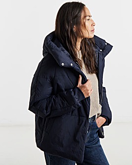 Navy Funnel Neck Padded Coat