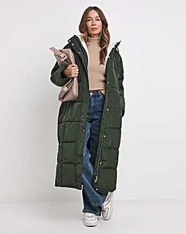 Olive Water Resist Padded Maxi Coat