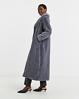 Grey Longline Faux Fur Coat