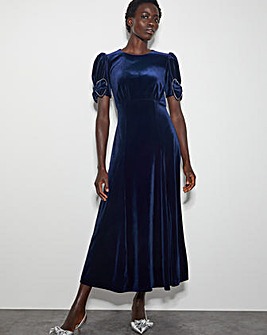 Monsoon Belle Bow Sleeve Velvet Midi Dress