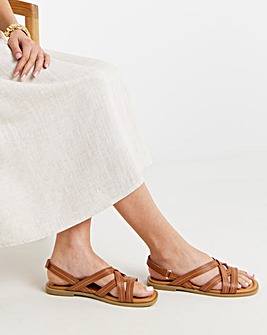 Sedona Contast Stitch Leather Strappy Flat Sandals - Wide Fit (E)