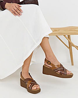 Hudson Crossover Stitch Detail Leather Wedged Sandals - Wide Fit (E)