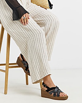 Hudson Crossover Stitch Detail Leather Wedged Sandals - Wide Fit (E)