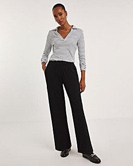Black Pull On Stretch Jersey Straight Leg Trousers