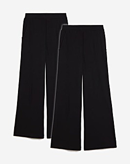 2 Pack Black Jersey Wide Leg Trousers