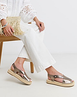 York Peep Toe Leather Espadrille Sandals - Wide Fit (E)