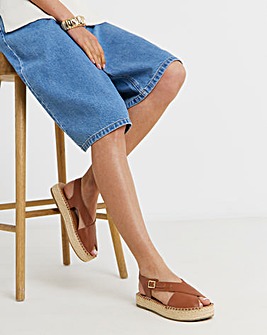 York Peep Toe Leather Espadrille Sandals - Extra Wide Fit (EEE)