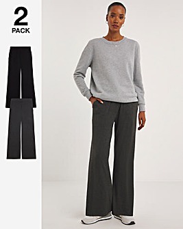 2 Pack Black/Grey Jersey Wide Leg Trousers