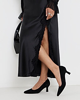 Heavenly Soles Kirsten Suede Pointed Toe Court Shoes - Wide Fit (E)