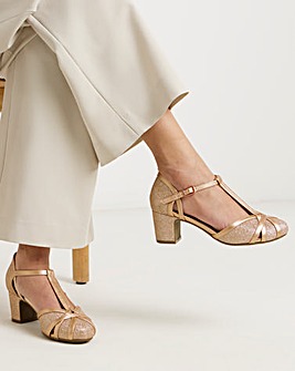 Dolores Low Block Heel T Bar Shoes - Standard Fit (D)