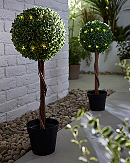Set of 2 Artificial Topiary Lit Ball Trees