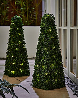 Set of 2 Artificial Topiary Lit Shrubs