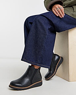 Heavenly Soles Rashida Low Wedge Chelsea Boots - Wide Fit (E)