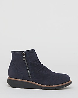Heavenly Soles Roisin Low Wedge Ruched Boots With Zip - Wide Fit (E)