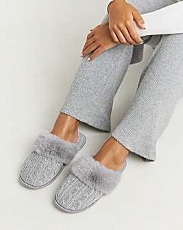 Dana Faux Fur Trim Mule Slippers - Extra Wide Fit (EEE)
