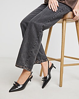 Heavenly Soles Elm Kitten Heel Slingback Shoes With Bow Wide E Fit