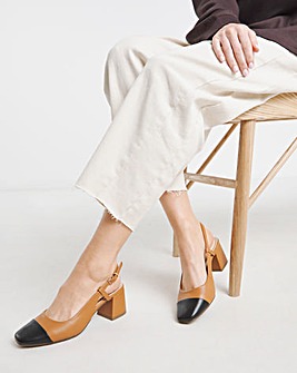 Heavenly Soles Tegan Low Block Heel Slingback Shoes Wide E Fit