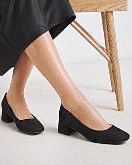 Heavenly Soles Catherine Low Block Heel Court Shoes Wide E Fit