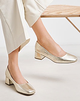 Heavenly Soles Catherine Low Block Heel Court Shoes Wide E Fit
