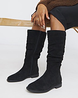 Pebble Knee High Ruched Boots Wide E Fit Super Curvy Calf