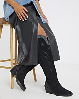 Bonnie Knee High Suede Western Boots - Wide Fit (E) & Curvy Calf