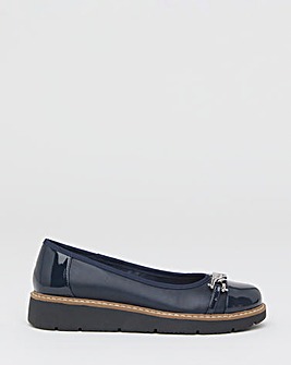 Heavenly Soles Soliel Low Wedge Ballerinas With Snaffle Trim - Wide Fit (E)