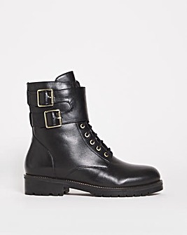 Leather Double Buckle Ankle Boot E Fit