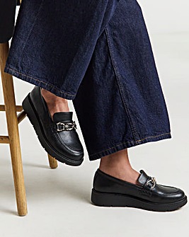 Heavenly Soles Paphos Low Wedge Loafers With Chain Trim - Wide Fit (E)
