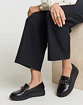 Heavenly Soles Paphos Low Wedge Loafers With Chain Trim - Extra Wide Fit (EEE)