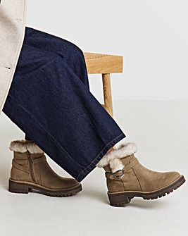 Heavenly Soles Alto Chunky Ankle Boots with Faux Fur Trim - Wide Fit (E)