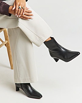 Anthology Mika Leather Kitten Heel Pointed Ankle Boots - Wide Fit (E)