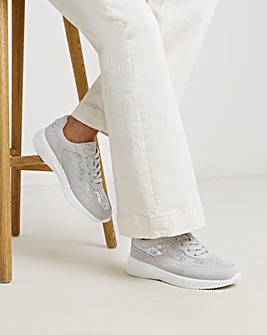 Heavenly Soles Rosetta Lace Up Patterned Leather Trainer - Wide Fit (E)