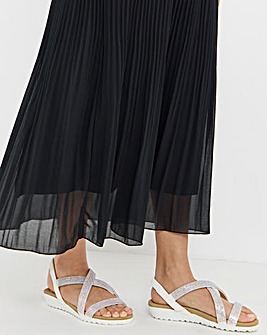 Heavenly Soles Breeze Low Wedge Comfort Diamante Sandals - Wide Fit (E)