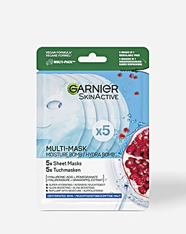 Garnier SkinActive Moisture Bomb Pomegranate Eco Pack, 5 Hydrating Face Masks