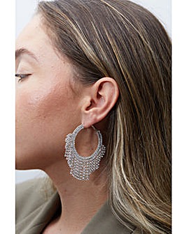 Mood Silver Crystal Diamante Shower Hoop Earrings