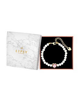 Lipsy Gold Pearl Pink Heart Bracelet - Gift Boxed