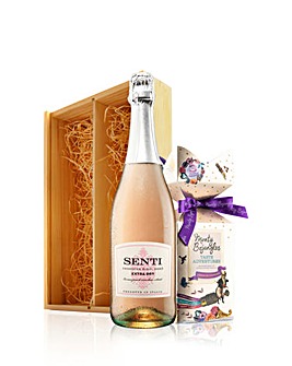 Senti Rose Prosecco and Chocolates in Wooden Gift Box