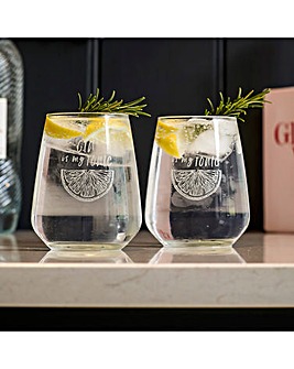 Gin is My Tonic' Pair of Stemless Glasses