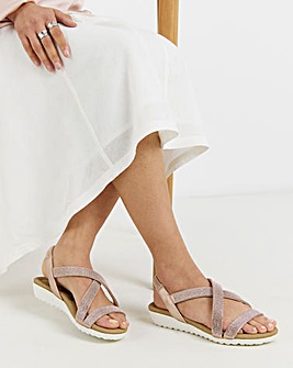 Heavenly Soles Breeze Low Wedge Comfort Diamante Sandals - Wide Fit (E)