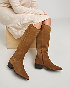 Yves Knee High Suede Cowboy Boots Extra Wide EEE Fit Curvy Calf