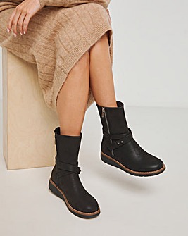 Heavenly Soles Billie Low Wedge Buckle Strap Boot Extra Wide EEE Fit