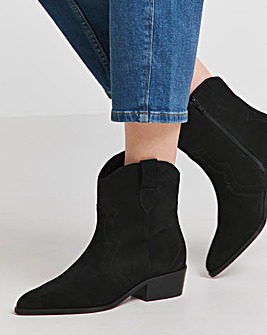 Myra Classic Suede Western Ankle Boot Wide E Fit