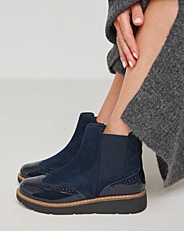 Heavenly Soles Debbie Low Wedge Chelsea Boots with Broguing Extra Wide EEE Fit