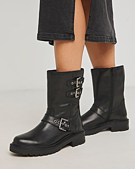 Leni Calf Height Leather Biker Boot Wide E Fit