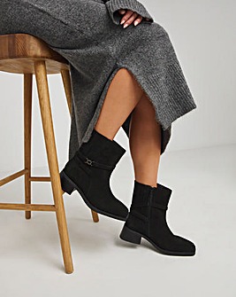 Heavenly Soles Phoenix Suede Square Toe Boots With Gusset Extra Wide EEE Fit