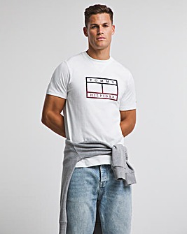 Tommy Hilfiger White Short Sleeve Outline Linear Flag T-Shirt