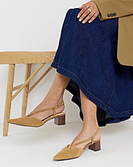 Patty Low Heel Pointed Toe Leather Slingback Shoes - Extra Wide Fit (EEE)