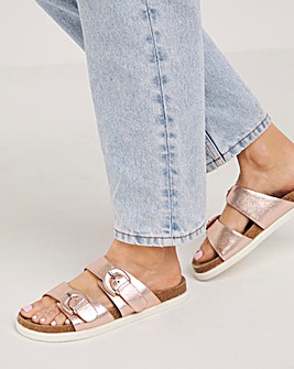 Alisha Leather Double Buckle Footbed Sandals Extra Wide EEE Fit