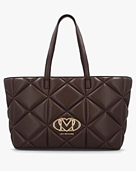 Love Moschino Heart Logo Quilted Pillow Chocolate Shopper Bag